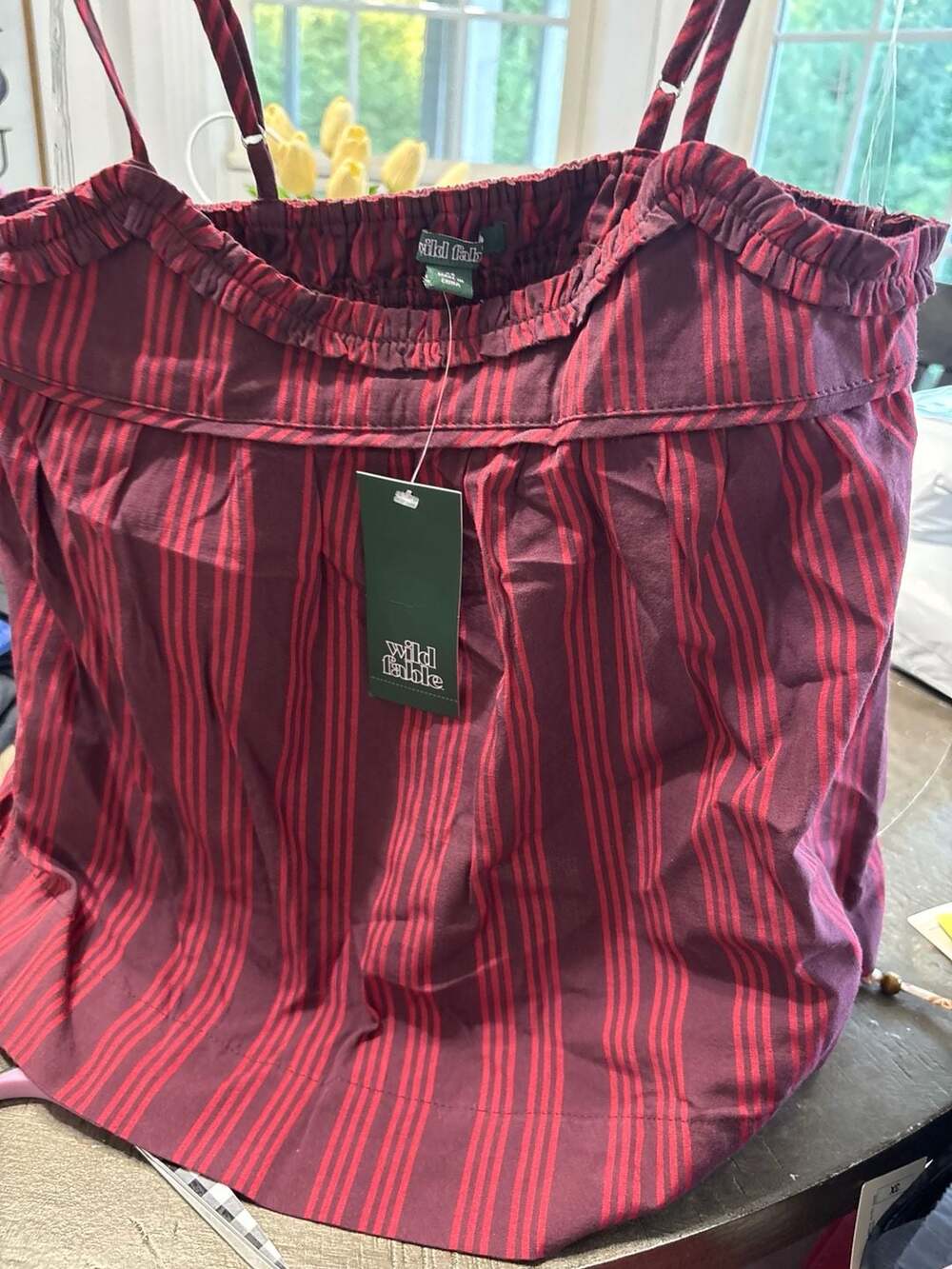 Wild Fable Women's Trapeze Ruffle Babydoll Cami Top Red Stripe XS